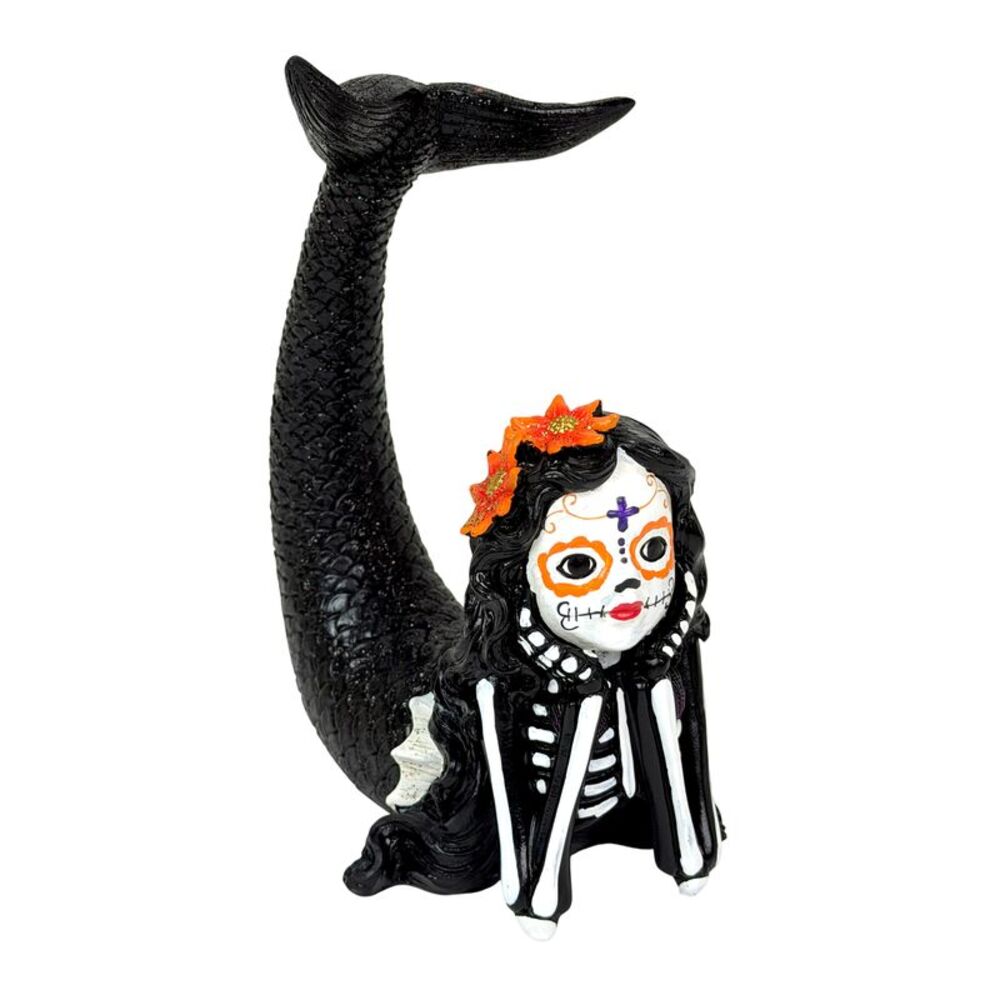 Day of the Dead Mermaid Figurine Resin Skeleton Decor 7.75 Inch Tabletop